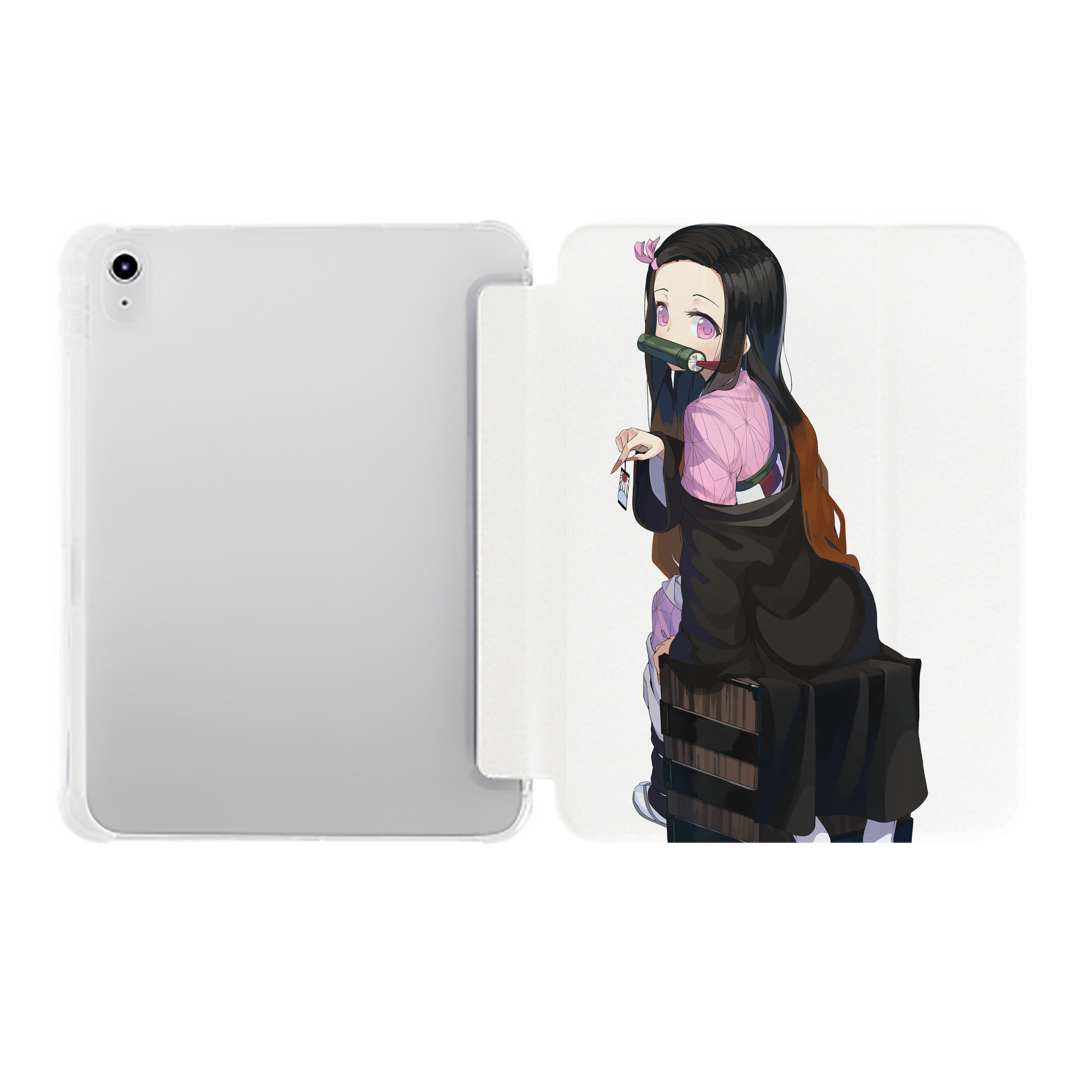 （画像用） 鬼滅の刃（きめつのやいば）竈門 禰󠄀豆子／かまど ねずこ Kamado Nezuko IPad ケース ペン収納付き 三つ折りスタンド PUレザー×シリコン 対応機種9.5/10.5/10.9インチ